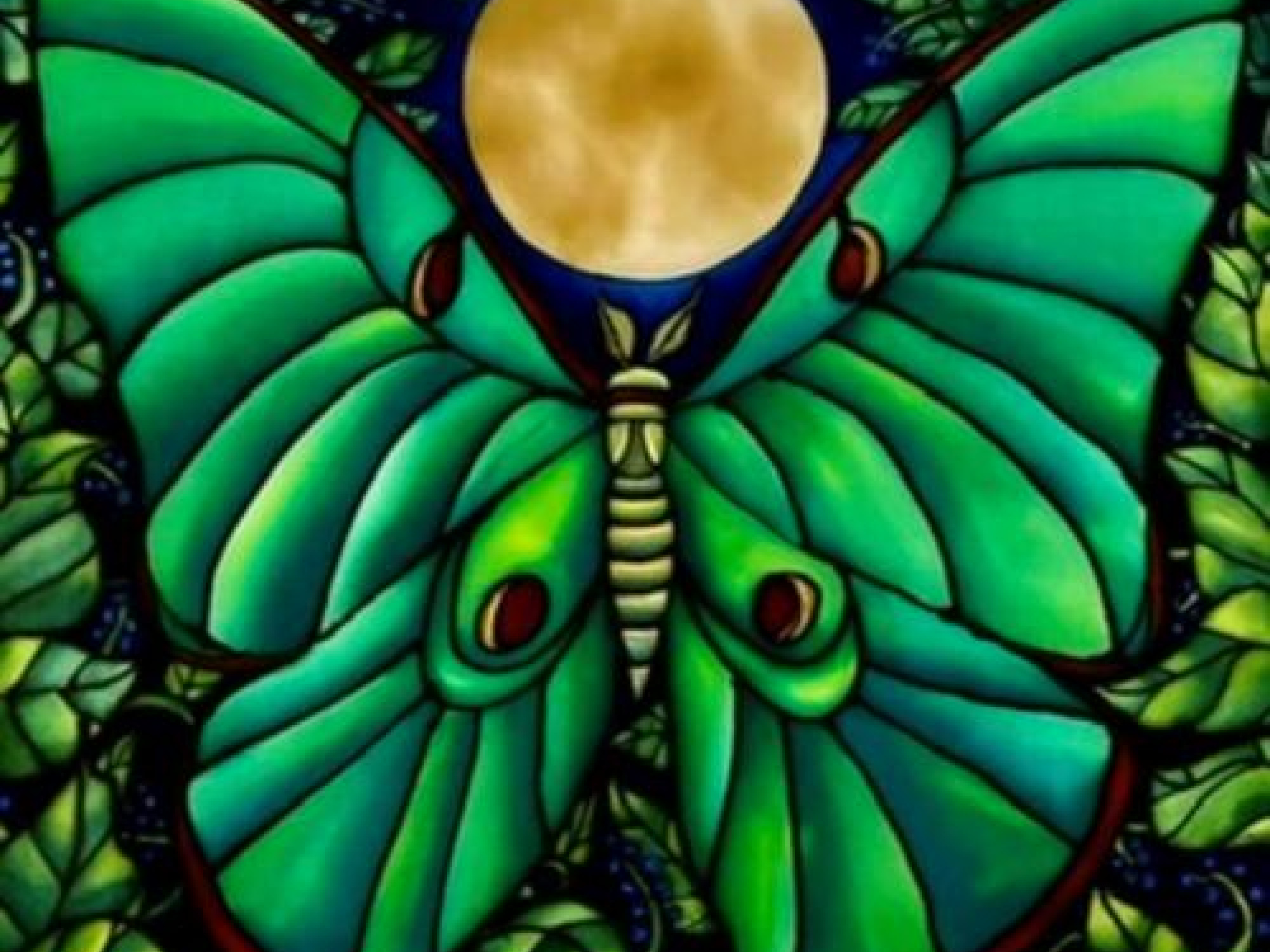 Artwork of a luna moth with the moon in the background